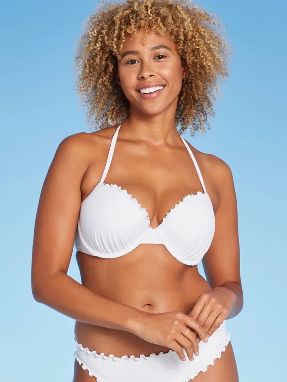Shade & Shore White Ruffle Push-Up Bikini Top